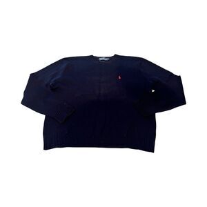 POLO RALPH LAUREN Mens Crew Neck Sweater XL Navy Blue 100% Lambswool Old Money